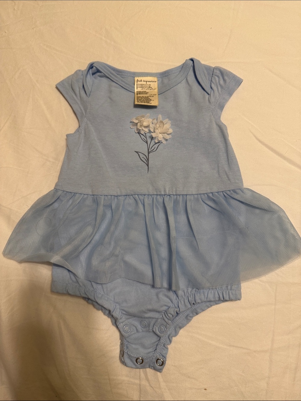 First impressions Blue Floral Tulle Baby Romper